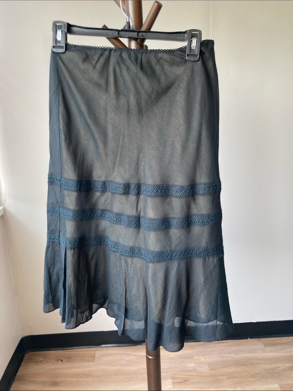 Vintage Y2K boho elasticwaist skirt crochet like detail size 6P - Picture 7 of 17